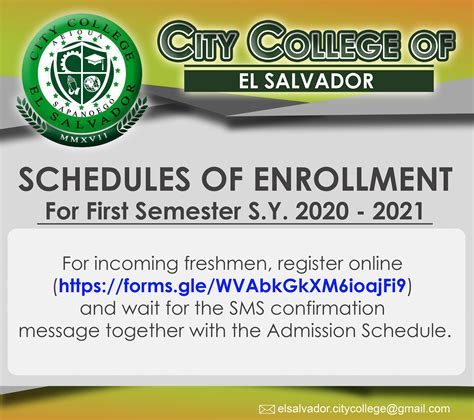 city college of el salvador|SCHEDULES OF ENROLLMENT FOR .
